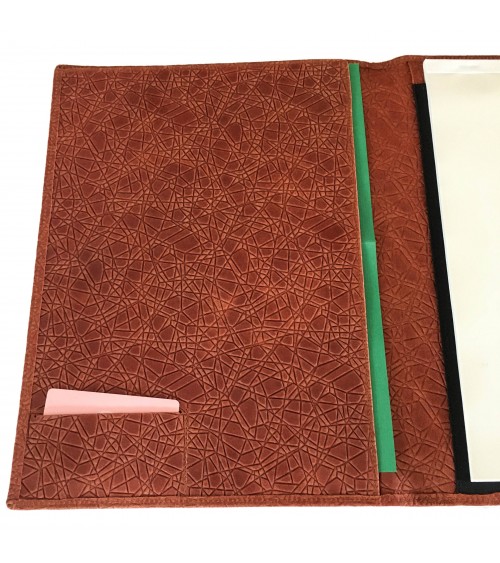 Porte-bloc PA Napoli A4 cuir cognac, 1 compartiment cartes et 1 pour feuilles volantes A4, boucle stylo, bloc-notes.