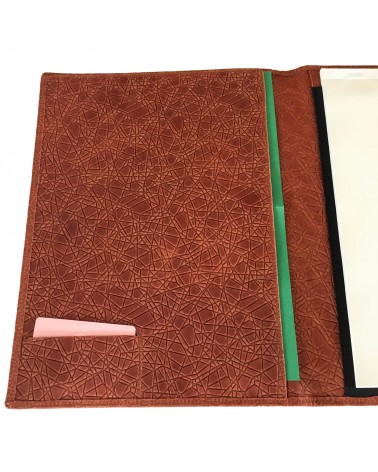 Porte-bloc PA Napoli A4 cuir cognac, 1 compartiment cartes et 1 pour feuilles volantes A4, boucle stylo, bloc-notes.