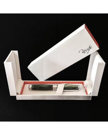 Stylo-plume Récife Baoshi Soyouz Jade (tons vert bouteille-gris clairs et foncés, effet chatoyant), plume en acier largeur B