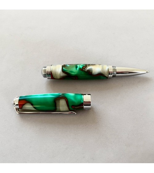 Roller Récife Pearl Soyouz rouge-vert (tons blanc nacré, rouges, verts et noirs, effet chatoyant)