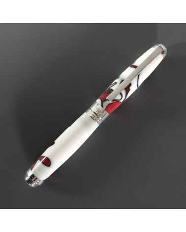 Roller Récife Mystique Soyouz Volcano (volutes noires et rouge foncé sur un fond blanc), fabriqué en France