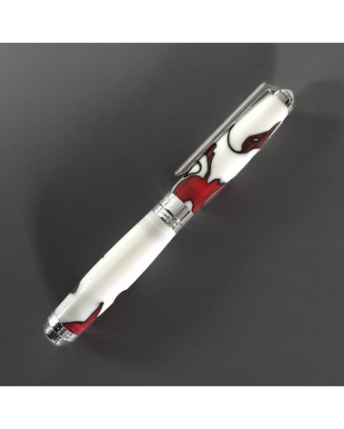 Roller Récife Mystique Soyouz Volcano (volutes noires et rouge foncé sur un fond blanc), fabriqué en France