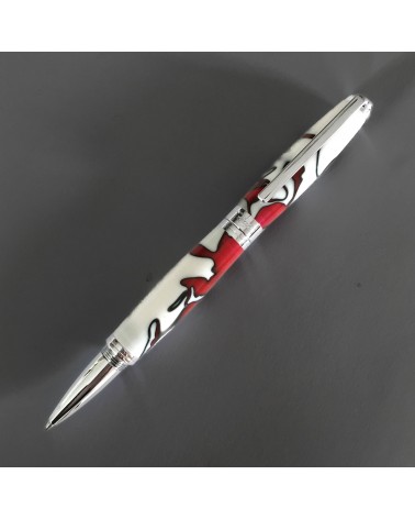 Roller Récife Mystique Soyouz Volcano (volutes noires et rouge foncé sur un fond blanc), fabriqué en France