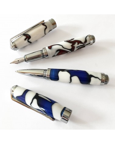 Combinaison stylo-plume Récife Soyouz Mystique Volcan et roller Récife Soyouz Mystique Galaxy, fabriqués en France