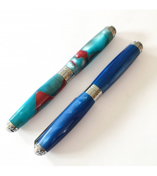 Combinaison stylo-plume Récife Soyouz Pearl Turquoise-Rouge et roller Récife Soyouz Baoshi Lapis, fabriqués en France