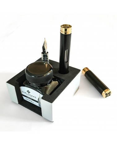 Stylo-plume Diplomat Nexus Noir Doré, réservoir grande capacité, plume or 14 carats, fabriqué en Allemagne