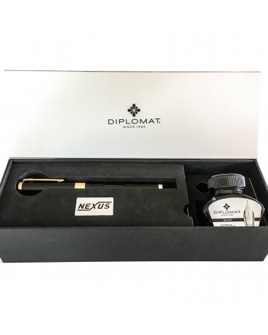 Stylo-plume Diplomat Nexus Noir Doré, réservoir grande capacité, plume or 14 carats, fabriqué en Allemagne
