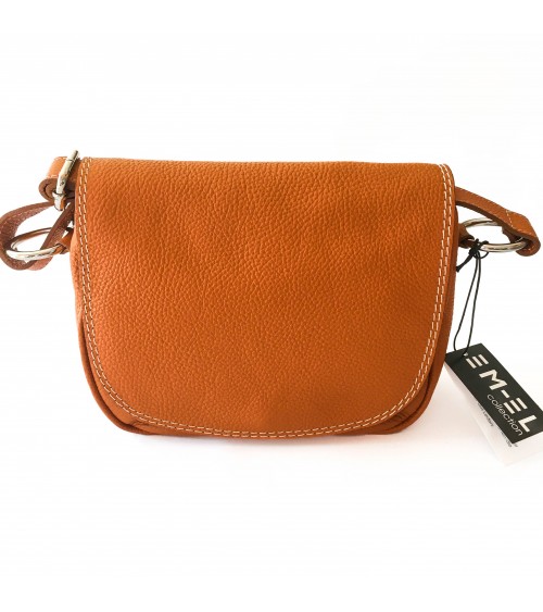 Sac à main EM-EL, modèle Laura petit, en cuir de vachette premier choix couleur mandarine. Fabriqué en Europe.