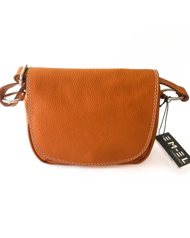 Sac à main EM-EL, modèle Laura petit, en cuir de vachette premier choix couleur mandarine. Fabriqué en Europe.
