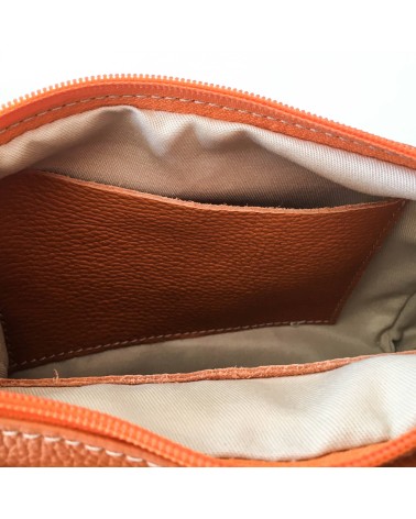 Sac à main EM-EL, modèle Laura petit, en cuir de vachette premier choix couleur mandarine. Fabriqué en Europe.