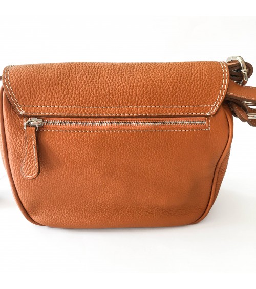 Sac à main EM-EL, modèle Laura petit, en cuir de vachette premier choix couleur mandarine. Fabriqué en Europe.