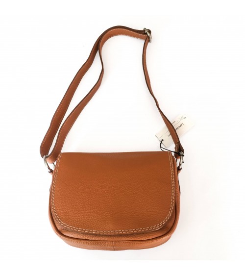 Sac à main EM-EL, modèle Laura petit, en cuir de vachette premier choix couleur mandarine. Fabriqué en Europe.