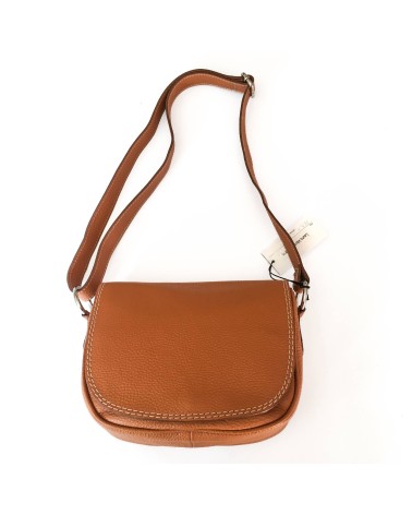Sac à main EM-EL, modèle Laura petit, en cuir de vachette premier choix couleur mandarine. Fabriqué en Europe.