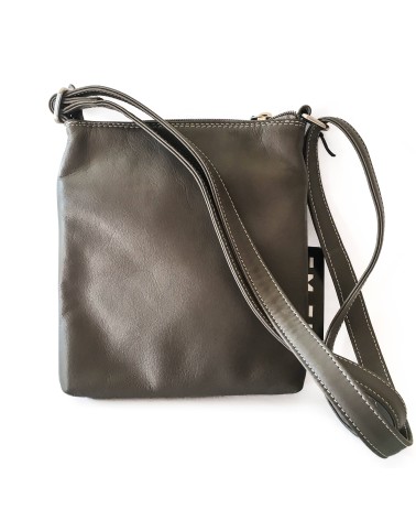 Sac à main EM-EL, modèle Nina, petit, en cuir de vachette premier choix de couleur grise. Fabriqué en Europe.