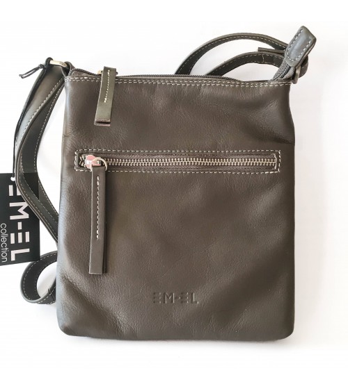 Sac à main EM-EL, modèle Nina, petit, en cuir de vachette premier choix de couleur grise. Fabriqué en Europe.