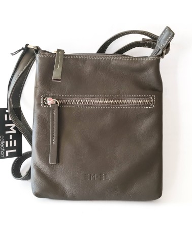Sac à main EM-EL, modèle Nina, petit, en cuir de vachette premier choix de couleur grise. Fabriqué en Europe.
