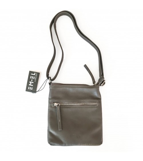 Sac à main EM-EL, modèle Nina, petit, en cuir de vachette premier choix de couleur grise. Fabriqué en Europe.