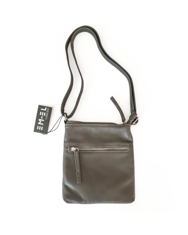 Sac à main EM-EL, modèle Nina, petit, en cuir de vachette premier choix de couleur grise. Fabriqué en Europe.