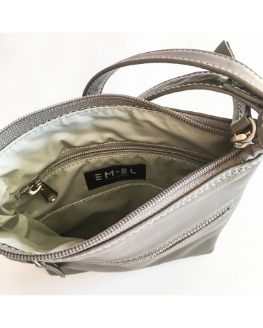Sac à main EM-EL, modèle Nina, petit, en cuir de vachette premier choix de couleur grise. Fabriqué en Europe.