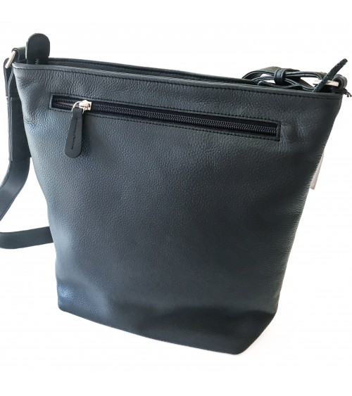 Sac à main EM-EL, modèle Serena, grand, en cuir de vachette premier choix noir. Fabriqué en Europe.