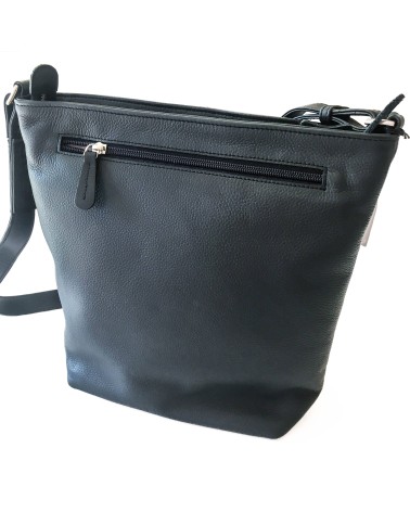 Sac à main EM-EL, modèle Serena, grand, en cuir de vachette premier choix noir. Fabriqué en Europe.