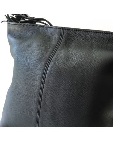 Sac à main EM-EL, modèle Serena, grand, en cuir de vachette premier choix noir. Fabriqué en Europe.