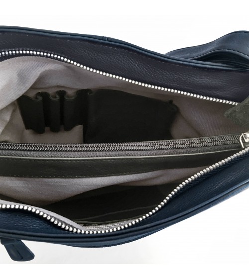 Sac à main EM-EL, modèle Serena, grand, en cuir de vachette premier choix noir. Fabriqué en Europe.