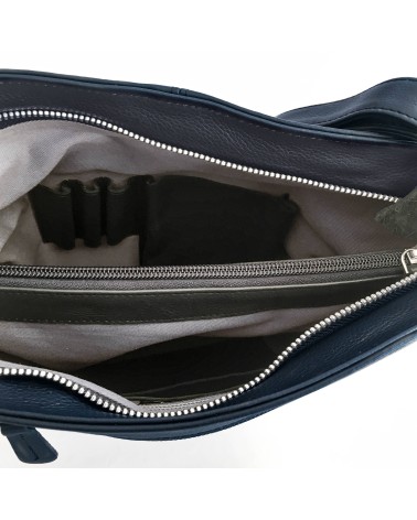 Sac à main EM-EL, modèle Serena, grand, en cuir de vachette premier choix noir. Fabriqué en Europe.