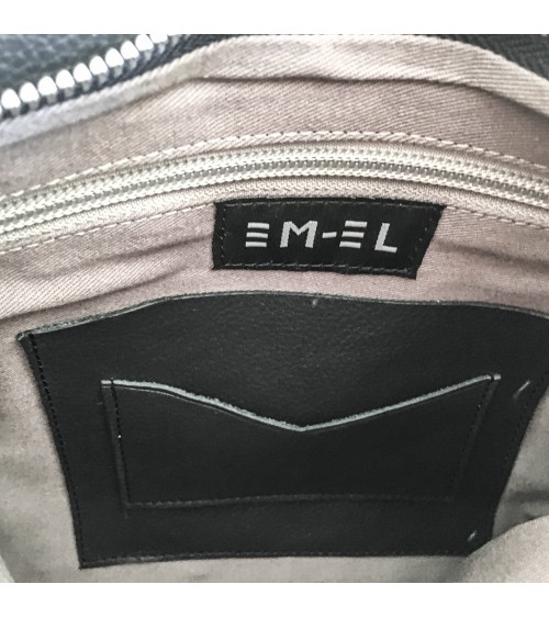 Sac à main EM-EL, modèle Serena, grand, en cuir de vachette premier choix noir. Fabriqué en Europe.