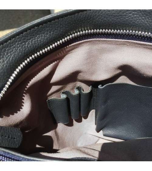 Sac à main EM-EL, modèle Serena, grand, en cuir de vachette premier choix noir. Fabriqué en Europe.
