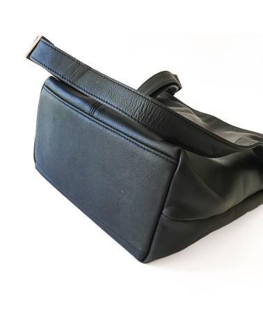 Sac à main EM-EL, modèle Serena, grand, en cuir de vachette premier choix noir. Fabriqué en Europe.