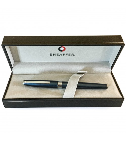 Roller Sheaffer Sagaris Metallic Blue, attributs chromés, avec le point blanc caractéristique de la marque