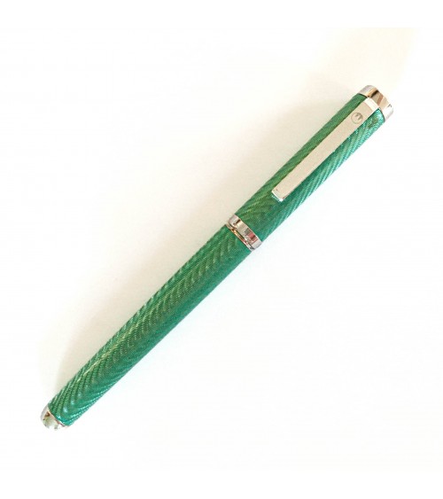 Stylo-plume Waldmann Liberty 6940 argent massif sterling 925 guilloché, finition laque transparente aqua marine, plume bec) F.