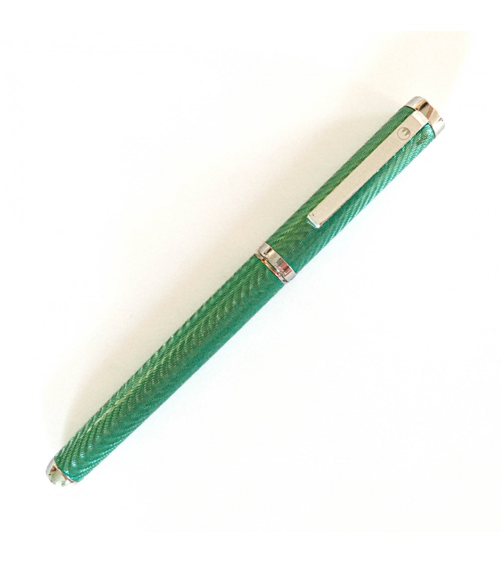 Stylo-plume Waldmann Liberty 6940 argent massif sterling 925 guilloché, finition laque transparente aqua marine, plume bec) F.