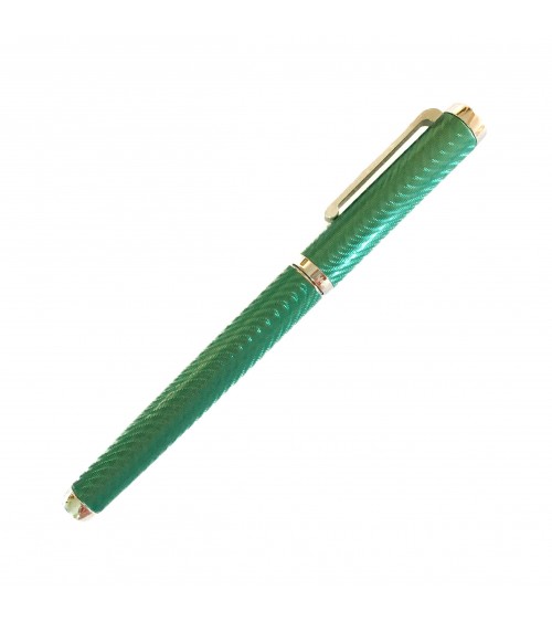 Stylo-plume Waldmann Liberty 6940 argent massif sterling 925 guilloché, finition laque transparente aqua marine, plume bec) F.