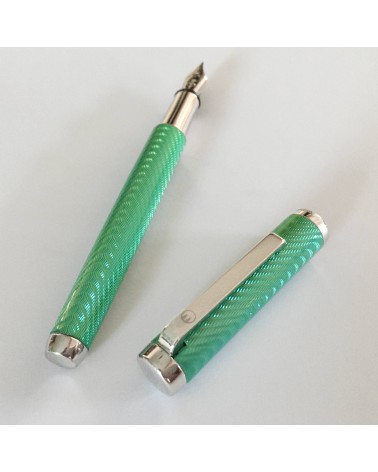 Stylo-plume Waldmann Liberty 6940 argent massif sterling 925 guilloché, finition laque transparente aqua marine, plume bec) F.