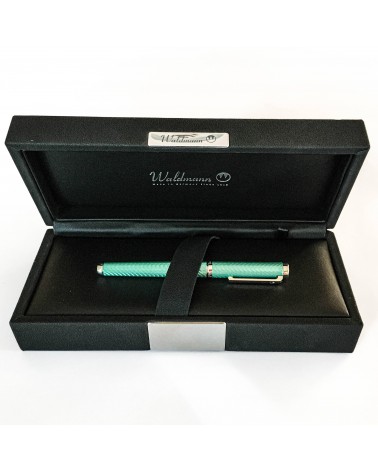 Stylo-plume Waldmann Liberty 6940 argent massif sterling 925 guilloché, finition laque transparente aqua marine, plume bec) F.