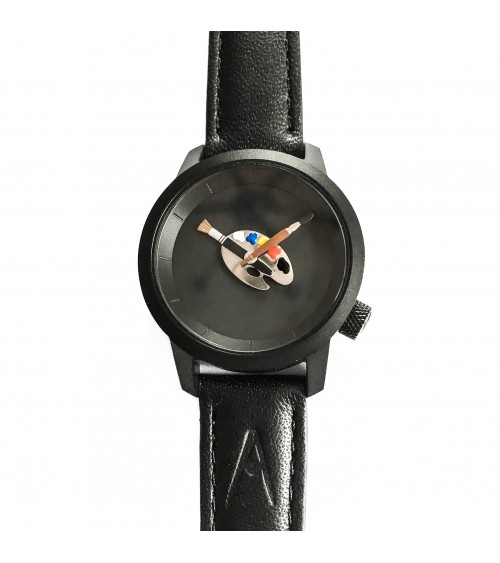 Montre AKTEO Peinture palette 29 Noir, bracelet cuir noir