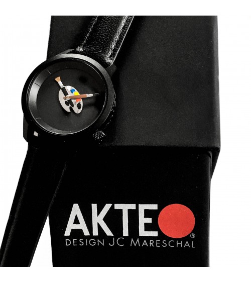 Montre AKTEO Peinture palette 29 Noir, bracelet cuir noir