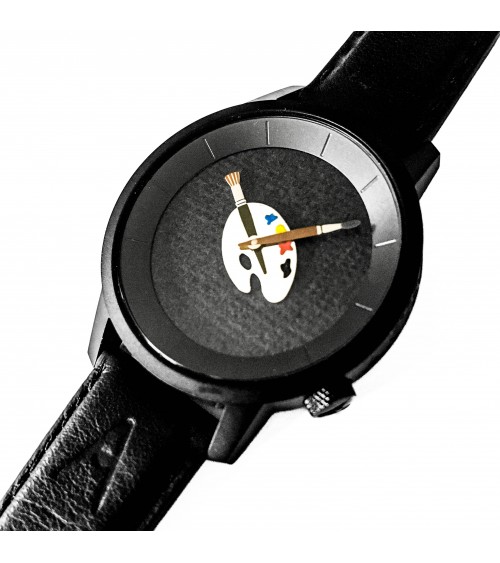 Montre AKTEO Peinture palette 29 Noir, bracelet cuir noir