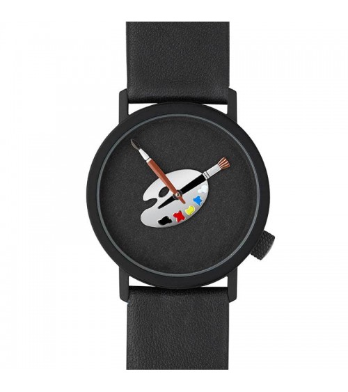 Montre AKTEO Peinture palette 32 Noir, bracelet cuir noir