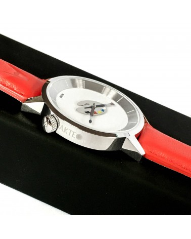 Montre AKTEO Peinture palette 38 Blanc, bracelet cuir rouge
