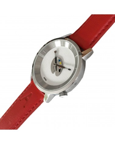 Montre AKTEO Peinture palette 38 Blanc, bracelet cuir rouge