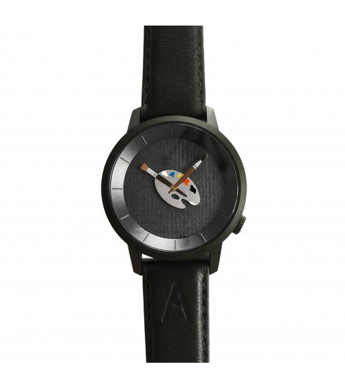 Montre AKTEO Peinture palette 38 Noir, bracelet cuir noir