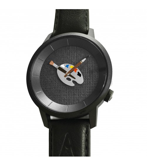 Montre AKTEO Peinture palette 38 Noir, bracelet cuir noir