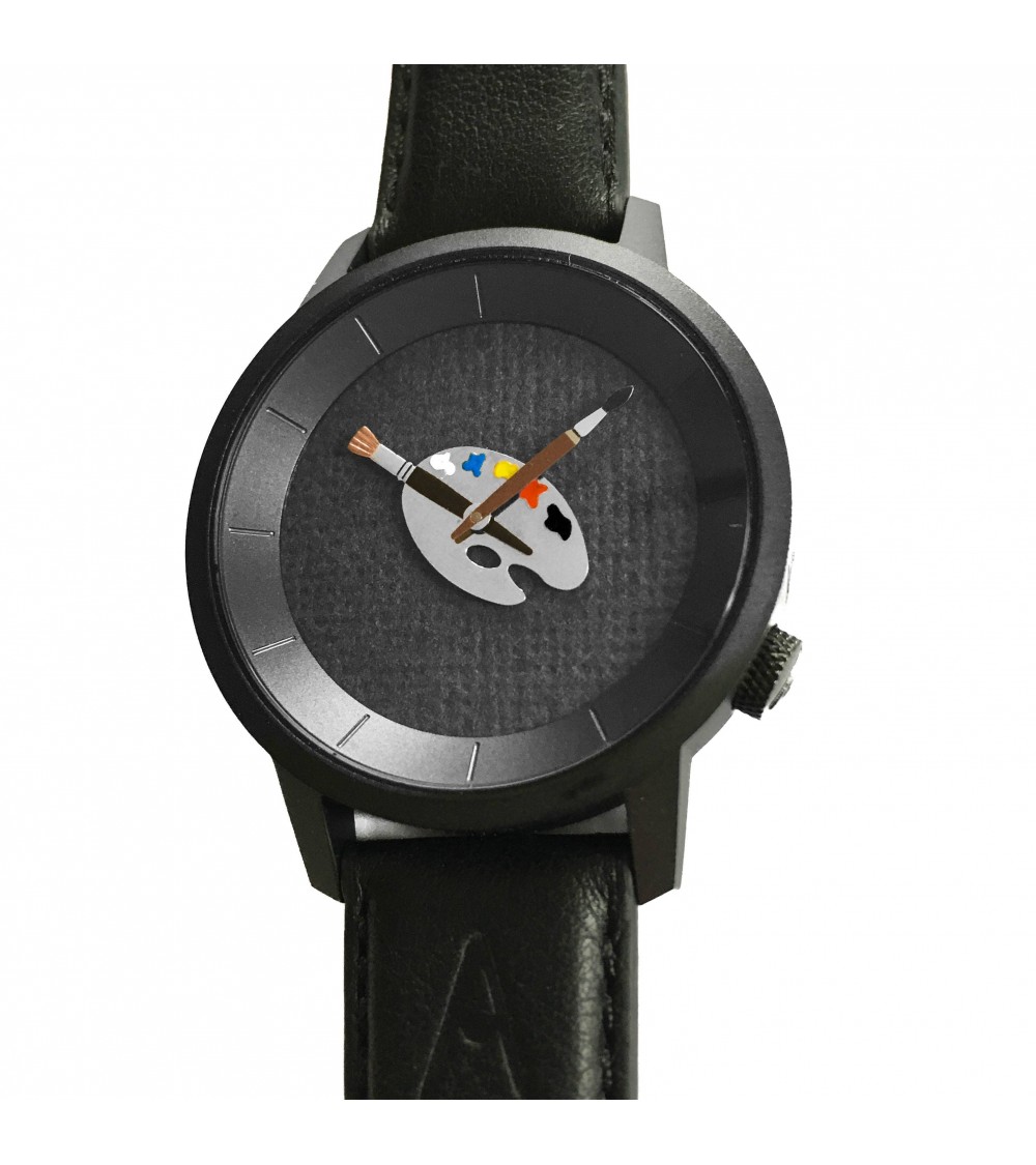 Montre AKTEO Peinture palette 38 Noir, bracelet cuir noir