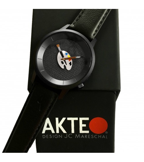 Montre AKTEO Peinture palette 38 Noir, bracelet cuir noir