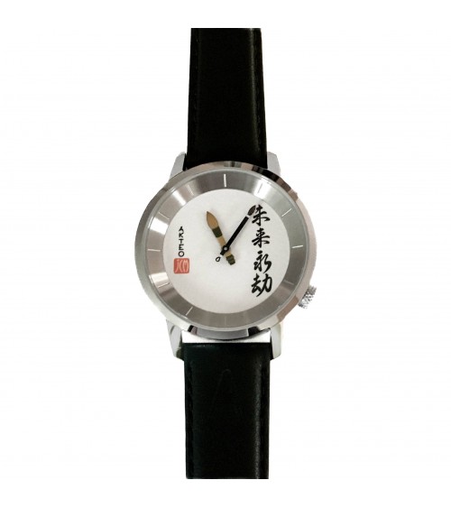 Montre AKTEO calligraphie 38, bracelet cuir noir