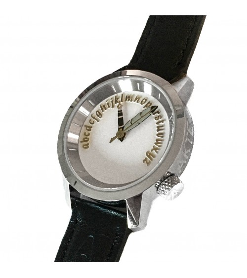 Montre AKTEO Ecrivain 29 Blanc-Acier inox, bracelet cuir noir
