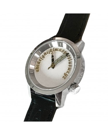Montre AKTEO Ecrivain 29 Blanc-Acier inox, bracelet cuir noir